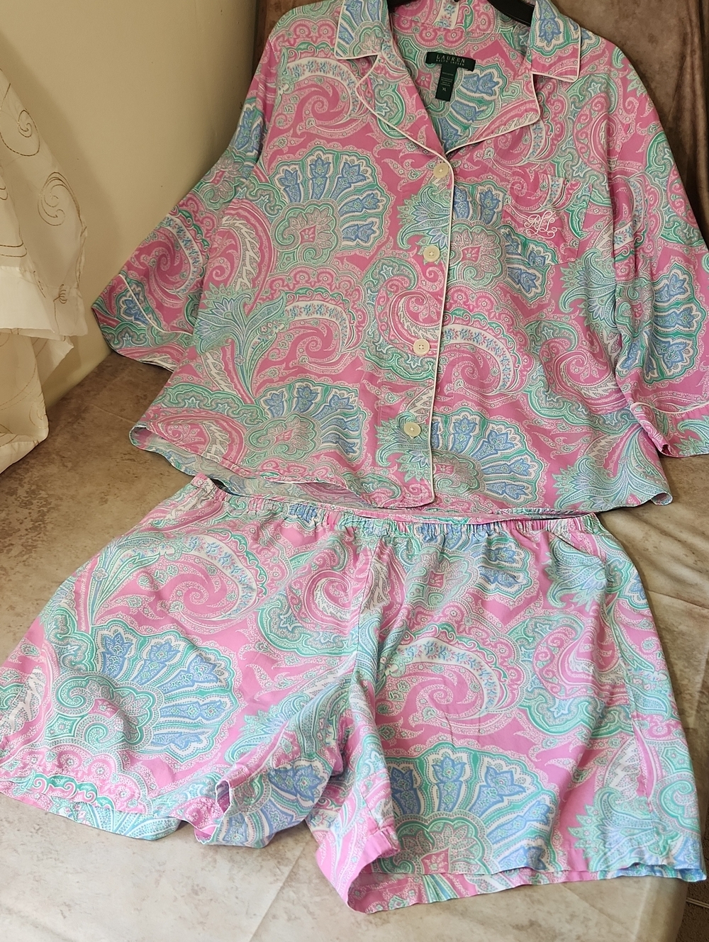 Polo by Ralph Lauren Pink and Aqua Paisley Short Pajama Set